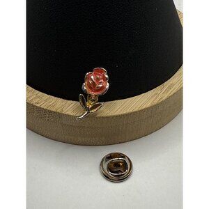 Vintage Rose Lapel Pin Red & Gold Enamel Floral Tie Tack With Secure Clutch Back